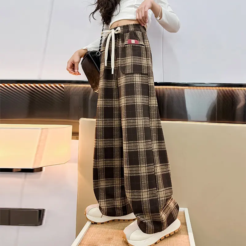 Quần Dài Nhung Trẻ Em, Đệm Dày, Thích Hợp Cho Mùa Thu Và Mùa Đông, Có Thể Mặc Ngoài Trời, Quần Thường Ngày, Bé Gái Trẻ Và Nhỏ In Họa Tiết Kẻ Sọc, Dáng Rộng, Quần Thể Thao, 24 Hàng baggy nữ set  đồ  nữ  đẹp