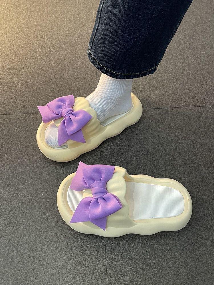 Product Introduction of New Cute Wild Bowknot Slippers for Women Summer Outdoor Student Dormitory Non-Slip Slip Slip-on Thick-Soled Sandals for Women Walking Shoes Footwear Girl Slide Flipflop Comfort Onyx 16