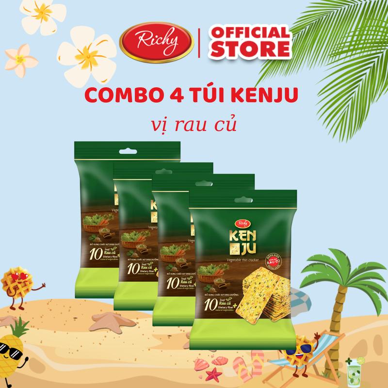 Combo 4 gói bánh Kenju rau củ túi 192g snack ăn vặt healthy