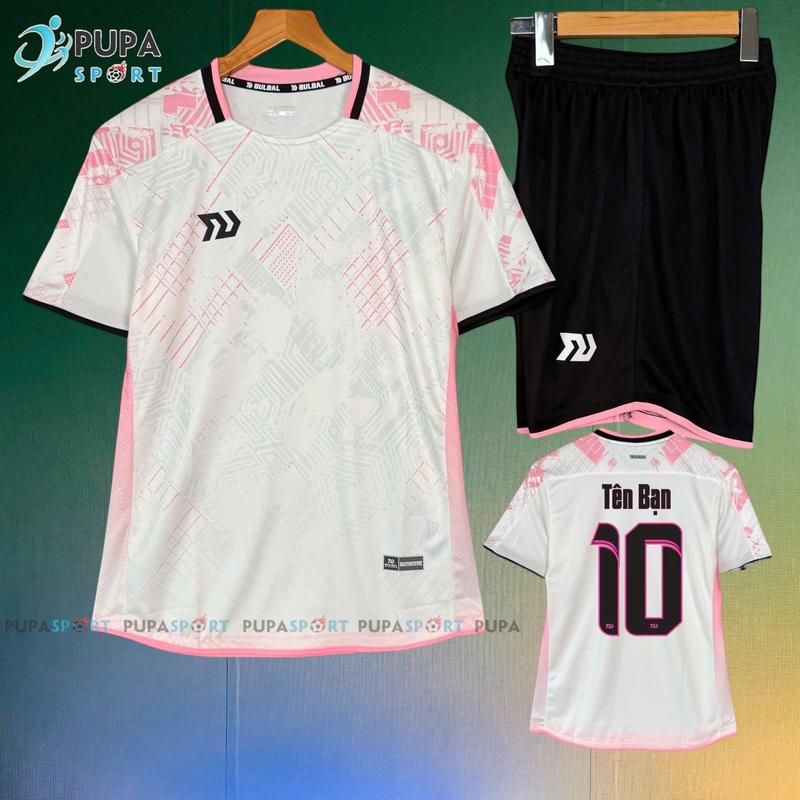 Bộ Đồ Đá Banh Bulball - Áo Không Logo Olas 2 - Trắng Hồng Vải Mè Bul-Air Cao Cấp Cho Nam Nữ, Có In Tên Unisex Sport Quần quanao bong da Top Top