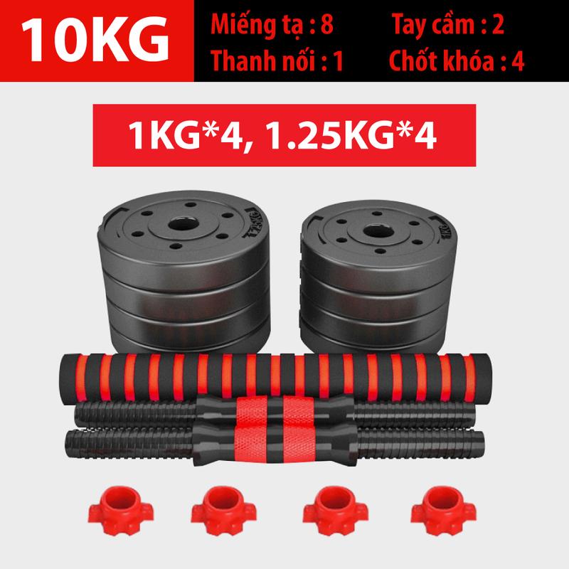 BG Việt Nam Mall- Bộ tạ tay 10kg đa năng cao cấp dễ dàng tháo lắp bọc nhựa đen Tập Gym Fish dàn  tạ  đa  năng  tập  tại  nhà bộ  tạ