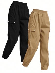 Women's Solid Flap Pocket Cargo Pants, Casual Street Fashion Trousers for Daily Wear, Ladies Bottoms for All Seasons