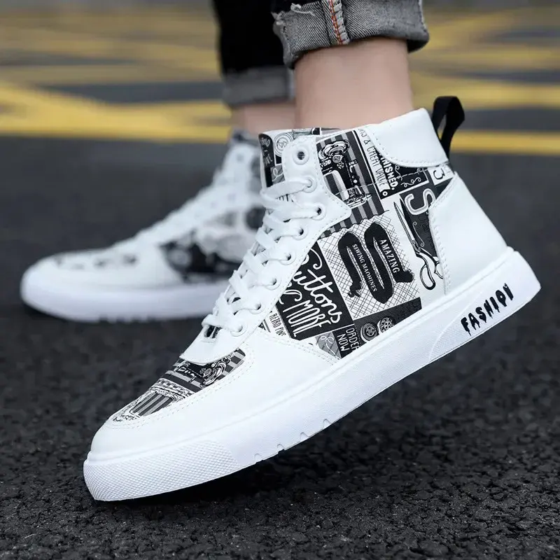 Giày Giày Thể Thao Nam Cổ Cao Hợp Xu hướng Phong Cách Graffiti Giày Nam Sinh Viên Mùa Lò Xo Thu Giày Thường Ngày Đường Phố Punk Giày Tennis Nam