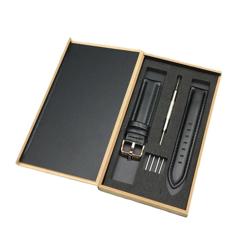 Dây Đồng Hồ Đeo Tay Daniel_Watch Da Bò Màu Đen Trơn Tặng Kèm Hộp Gỗ và Phụ kiện