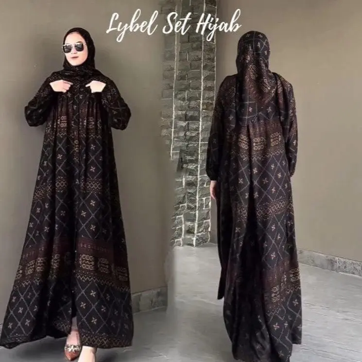 (READY LANGSUNG KIRIM)Gamis set hijab soraya songket rayon gamis lebaran viral murah Diamond Kancing