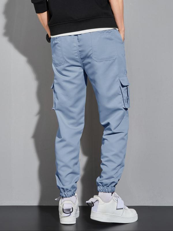 Men's Letter Patched Pocket Cargo Pants, Stylish Loose Drawstring Trousers, Drippy Outfits, Going Out Outfit, Menswear Clothing 8
