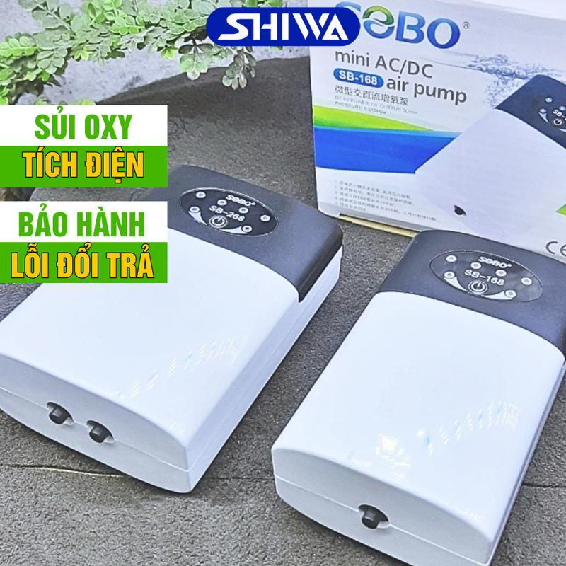 Máy Sủi Oxy Tích Điện Không Ồn Dành Cho Hồ Cá - Máy Sủi Khí SOBO 168 1 Vòi/ 268 2 Vòi/ Mini Cho Cá Cảnh- Shiwa