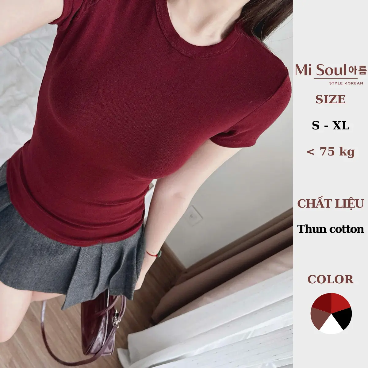 Áo Thun Nữ Cotton Mịn Mát Misoul Không Pha NiLon, Áo Phông Cổ Tròn Ôm Body Basic Co Giãn Thoáng Mát Bigsize 402
