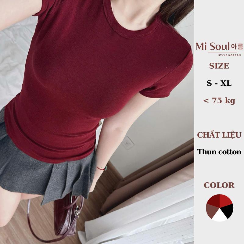 Áo Thun Nữ Cotton Mịn Mát Misoul Không Pha NiLon Áo Phông Cổ Tròn Ôm Body Basic Co Giãn Thoáng Mát Bigsize 402