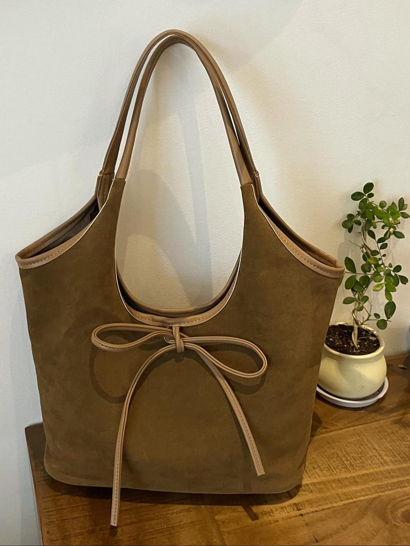 Product Introduction of Women's Elegant Bow Decorated Shoulder Bag, Fashionable Solid Color Large Capacity Bag for Daily Used, Casual Trendy Commuting Bag 4