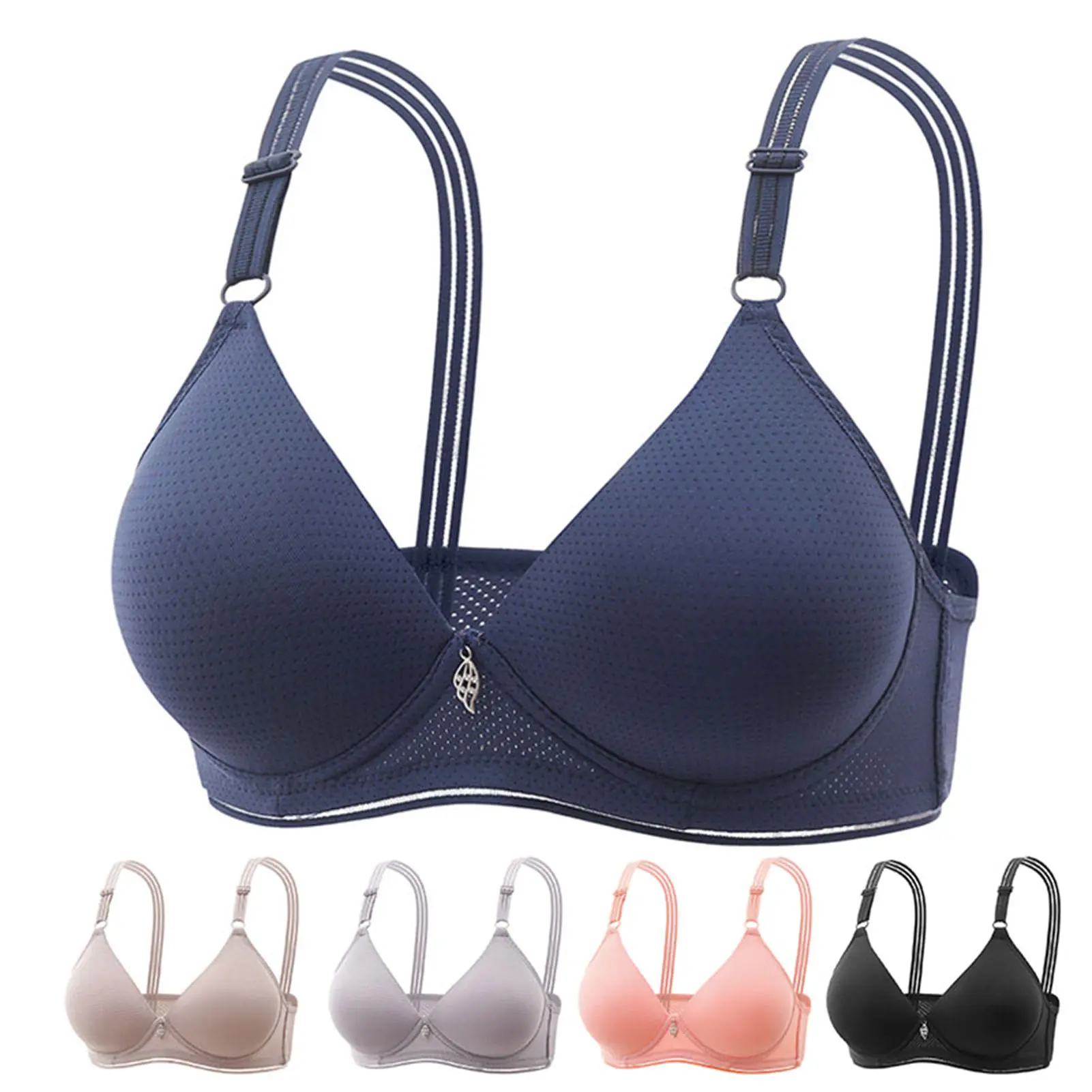 Fw.Q-Women Bra Push Up Thin Padded No Steel Ring Adjustable Shoulder Strap Deep V Neck Breathable Breast Support Lady Brassiere Female Underwear