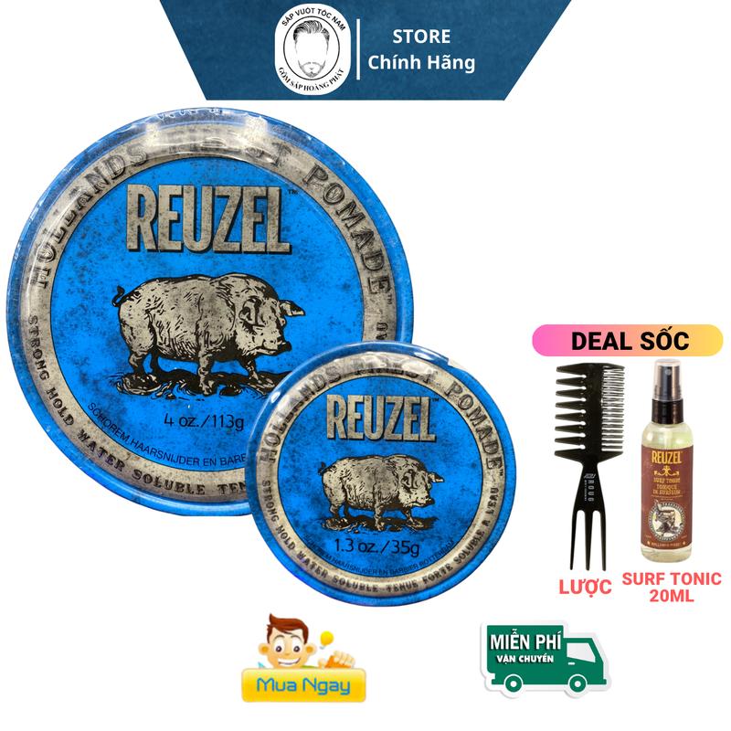 Sáp vuốt tóc Reuzel Blue Pomade - Lợn Xanh, giữ nếp cực cao, tạo nếp dễ dàng, hương thơm gỗ vanilla