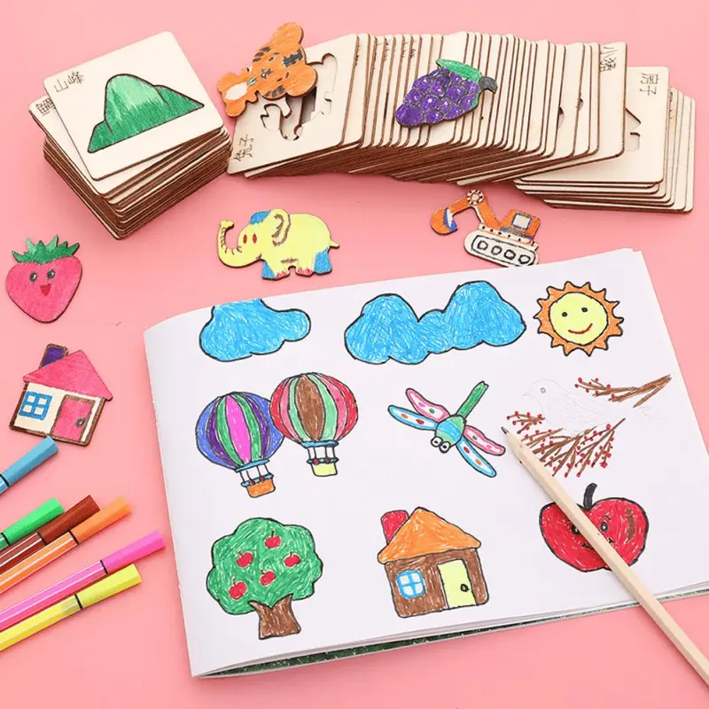 Random Style Wooden Drawing Stencils, 20pcs/set DIY Painting Template Stencils, Art Supplies for Students Drawing Handmade Craft, Educational Material, DIY Craft Kit 3