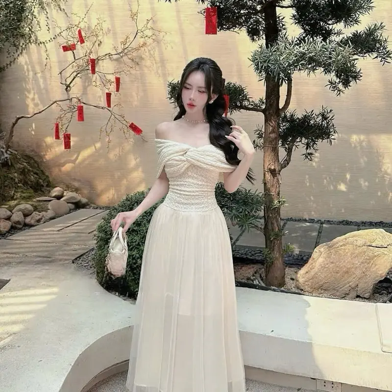 H16- Đầm thiết kế dáng dài trễ vai phù hợp đi làm, đi chơi, đi tiệc , đi hẹn hò, đi tiệc