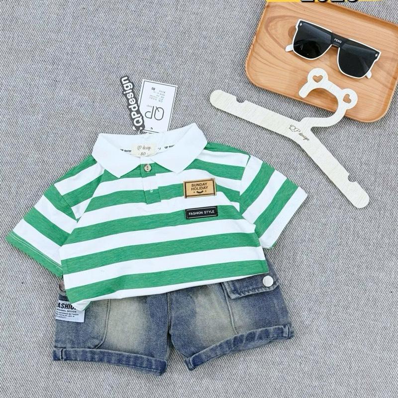 (Minh Nhật kids) Bộ polo cộc tay kẻ ngang 8-28kg cho bé , áo polo chất cotton mềm mát, quần jean mềm 4