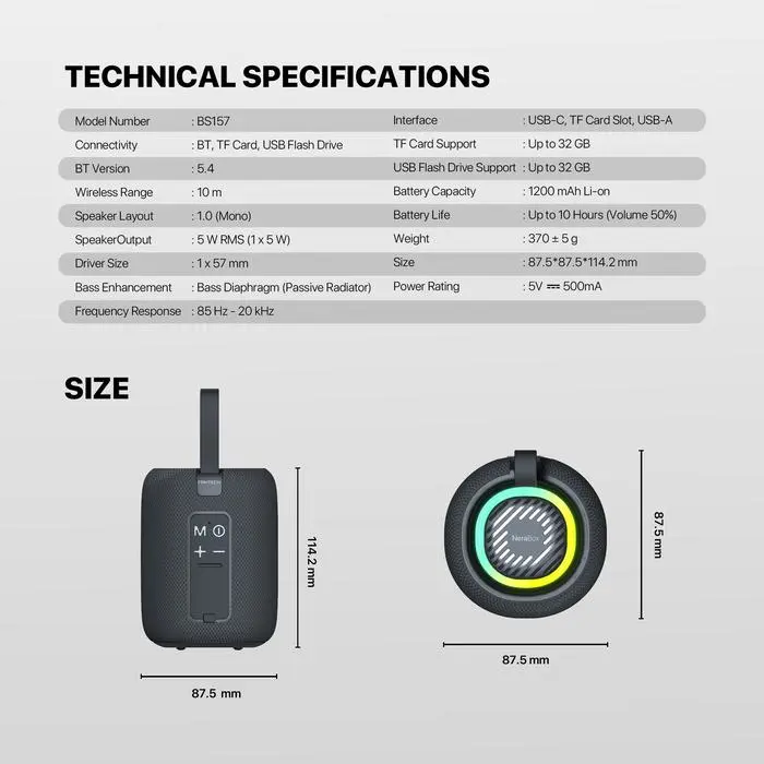 Speaker FANTECH BS157 Nerabox Portable Speaker Bluetooth 5.4 TWS Mode Battery 1200 mAh Hi-Fi Audio Wireless Super Bass Driver 57mm RGB Lighting