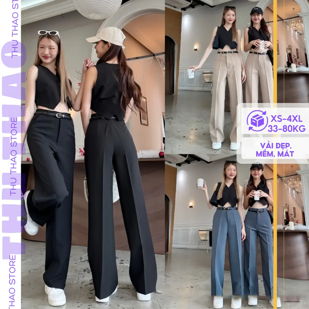(Tặng ĐAI belt)Quần tây bigsize nữ ống suông lưng cao dáng dài 103cm mặc đi làm, mặc đi học, dễ phối dồ. Pants