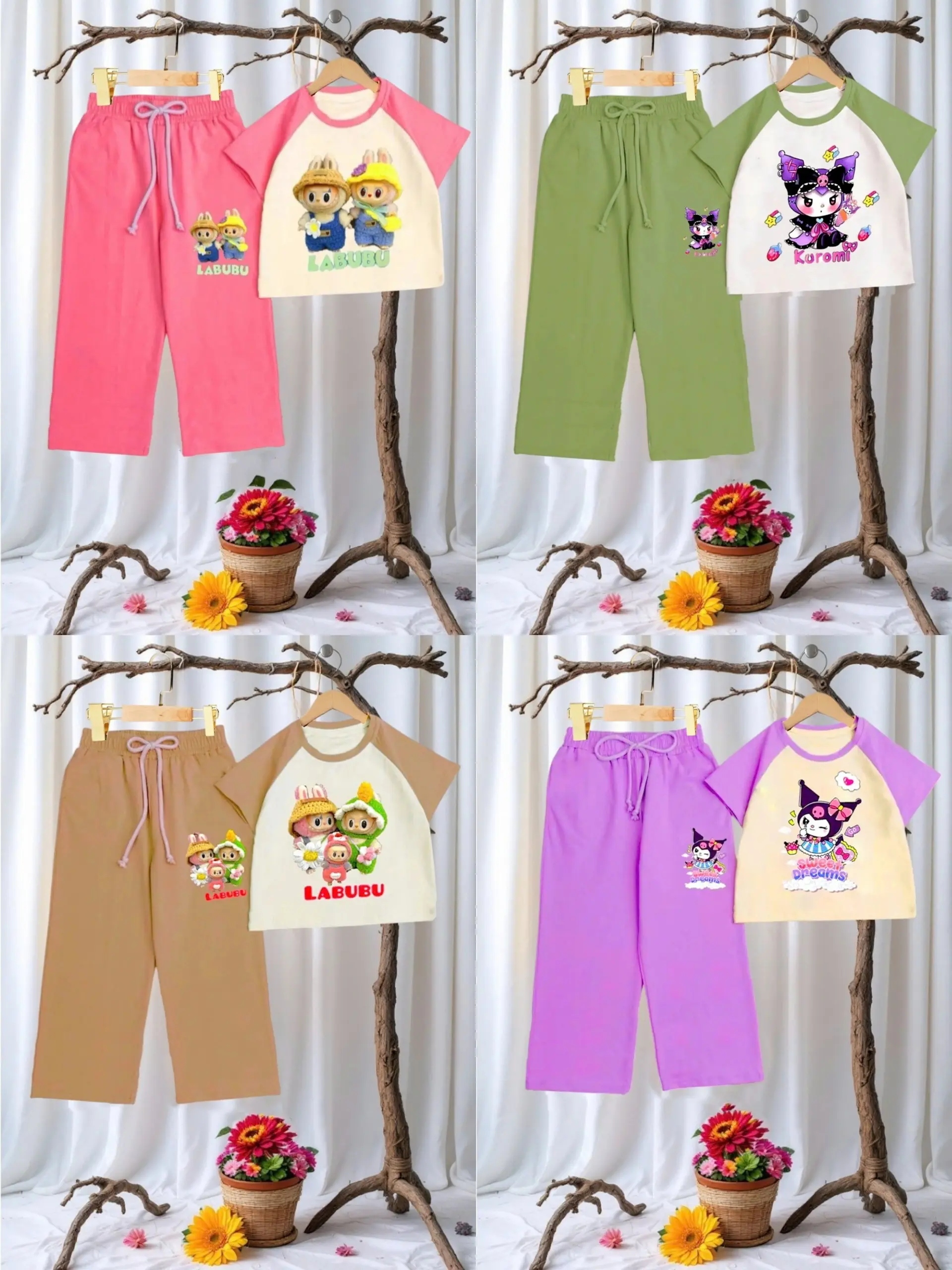 COMBO 4 BỘ ĐỒ LABUBU KURUMI BÉ GÁI 10KG - 55KG