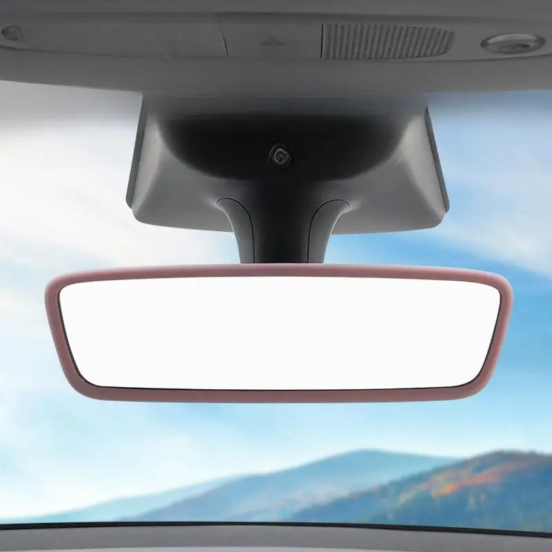 Car Interior Rearview Mirror Silicone Cover, Car Interior Rearview Mirror Protective Frame, Silicone Cover Decoration for Tesla Model 3/Y 0