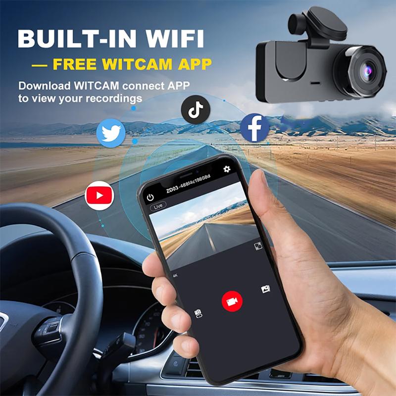 Product Introduction of 【24-hour shipping+free shipping+COD】1080P Dash Cam for Cars WIFI APP 3 Channel Video Recorder Night Vision Rear View Camera for Vehicle Black Box Car Accessories 11