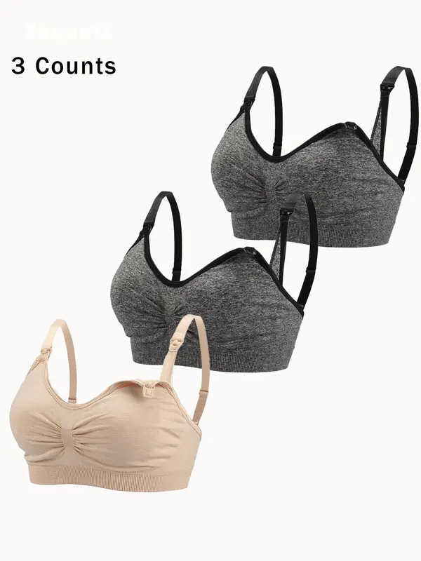 【Plus Size】 Solid Wireless Bra, Comfortable Breathable Buckle Back Nursing Bra for Pregnancy & Postpartum, Maternity Bra for Daily Wear 2