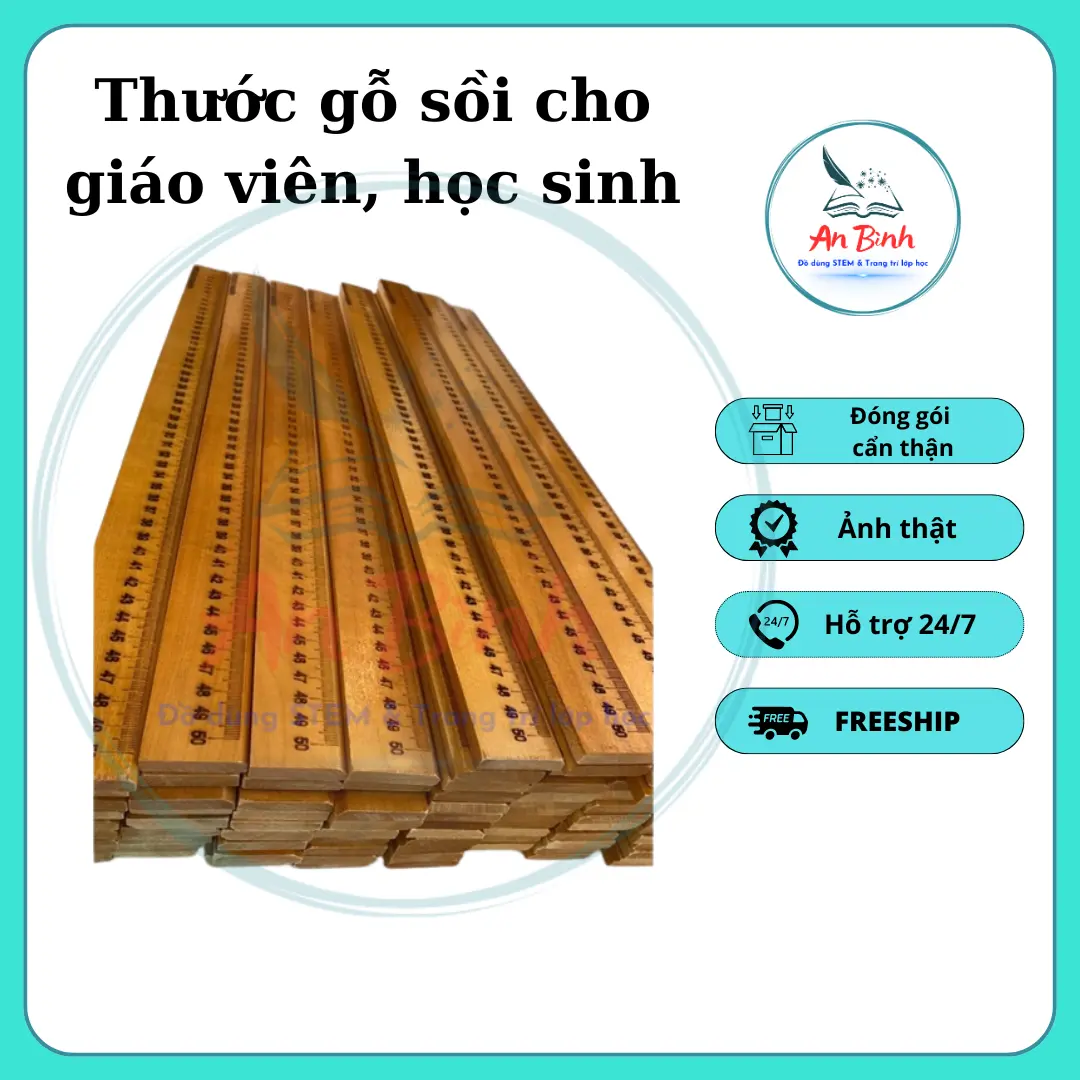 Thước gỗ sồi khắc vạch tia số rõ, 30cm-60cm, không công vênh, sơn bóng PU