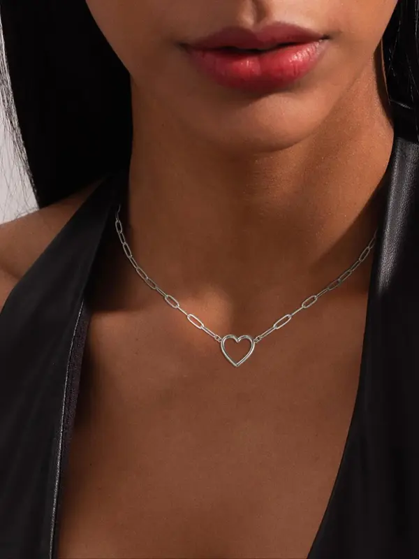 Women's Elegant Heart Design Pendant Necklace, Exquisite Trendy Pendant Necklace, Chic Jewelry As Gift for Girlfriend 7