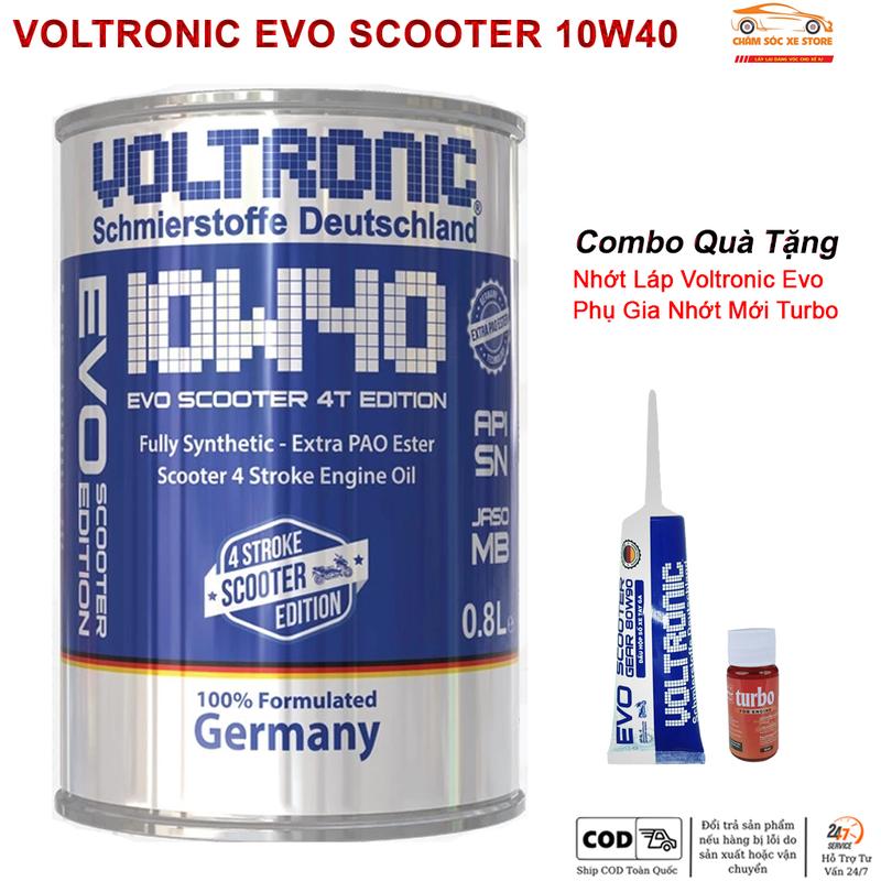 Dầu Nhớt Xe Tay Ga Voltronic Evo Scooter 10w40 - Tặng Kèm 1 Láp Voltronic Evo Và 1 Phụ Gia Nhớt Mới Xado Very Turbo