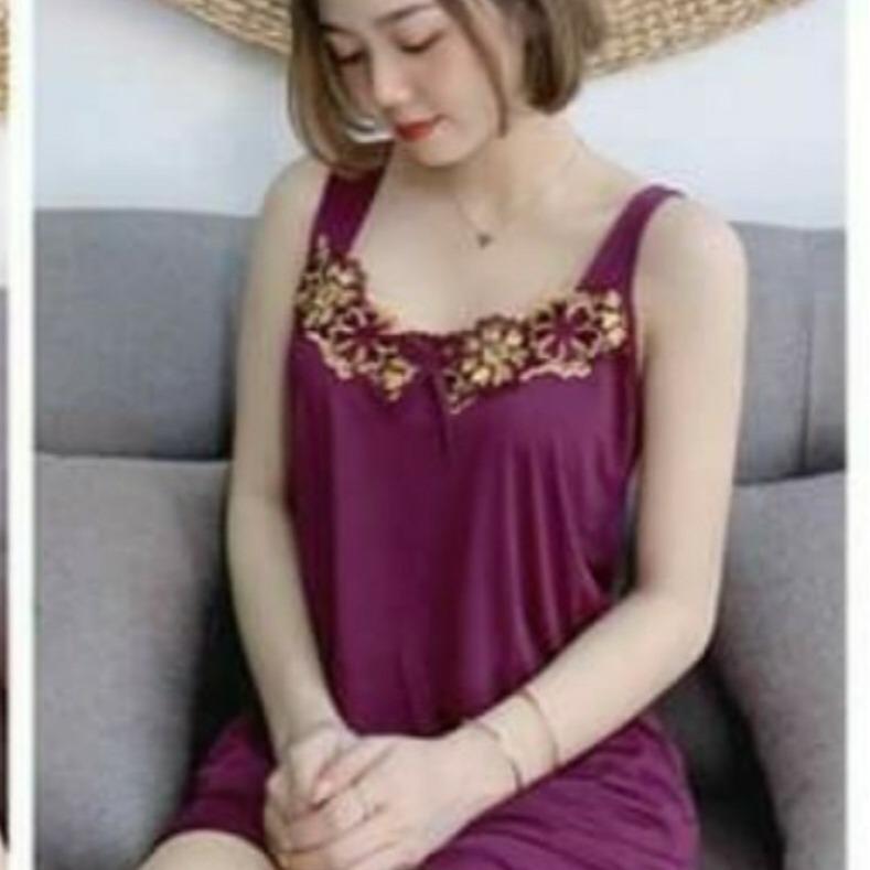   2 SIZE 45-68KG TÙY CHIỀU CAO  ĐỒ BỘ NGỦ THUN LẠNH TRƠN DÂY BẢN PHỐI REN SEXY THỜI TRANG 