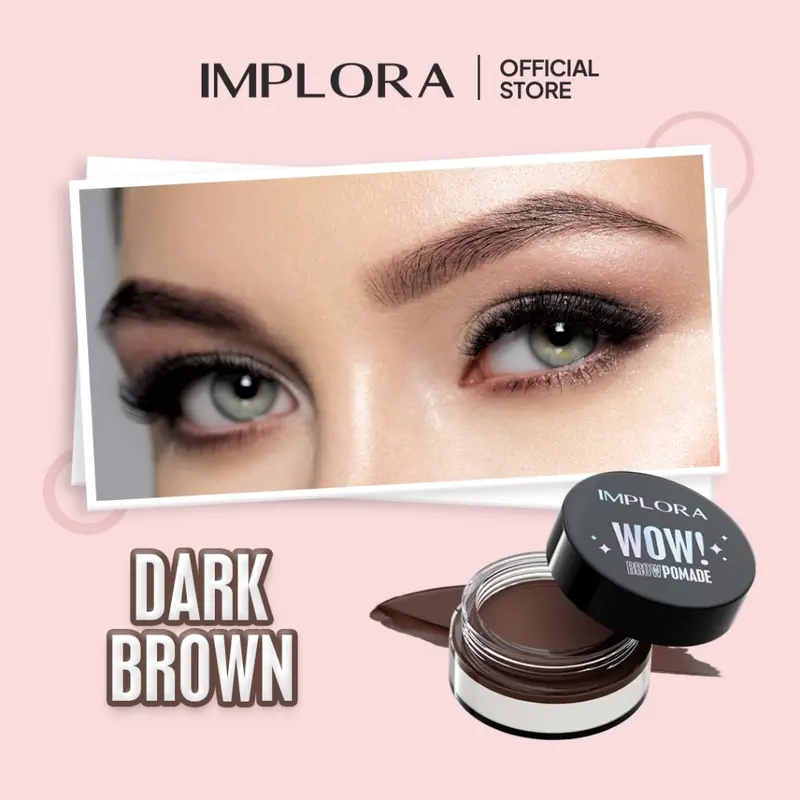 IMPLORA WOW! Brow Pomade Indonesia / Brow Pomade 2.5g / Up To 24H / Waterproof / Matte Finish / Pigmented Longlasting / Easy To Blend / Smudgeproof / Tahan Air / Medium Dark Brown Grey Black / Coklat Abu Hitam / Eyebrow Alis / Cosmetic Brows Makeup Series 4