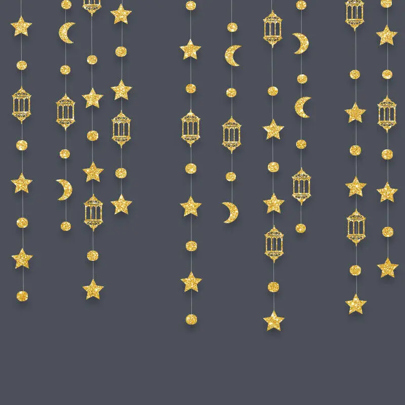 4m EID Mubarak Swirl Banner Star Moon Ceiling Hanging Ornament Ramadan Kareem Decor Islam Muslim Party