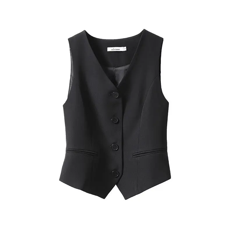 Áo Ghi Lê Vest, Áo Ghi Lê Nữ, Hàng Mới Về Mùa Xuân Và Mùa Thu 2023, Dáng Ôm, Có Thể Mặc Ngoài Trời, Váy Băng Quấn, Màu Đen, Áo Ghi Lê Ngắn 1