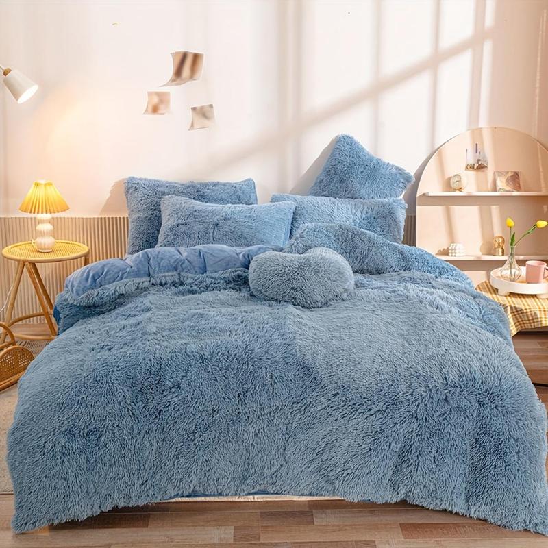 Solid Color Fluffy Duvet Cover Set, 3 Counts/set Soft Comfortable Duvet Cover & Pillowcase without Filler, Bedroom Accessories, Christmas Decor Warm Cozy Plush Bedding Set for Home Bedroom, Bedding Supplies, Christmas Gifts, Christmas Decorations 8