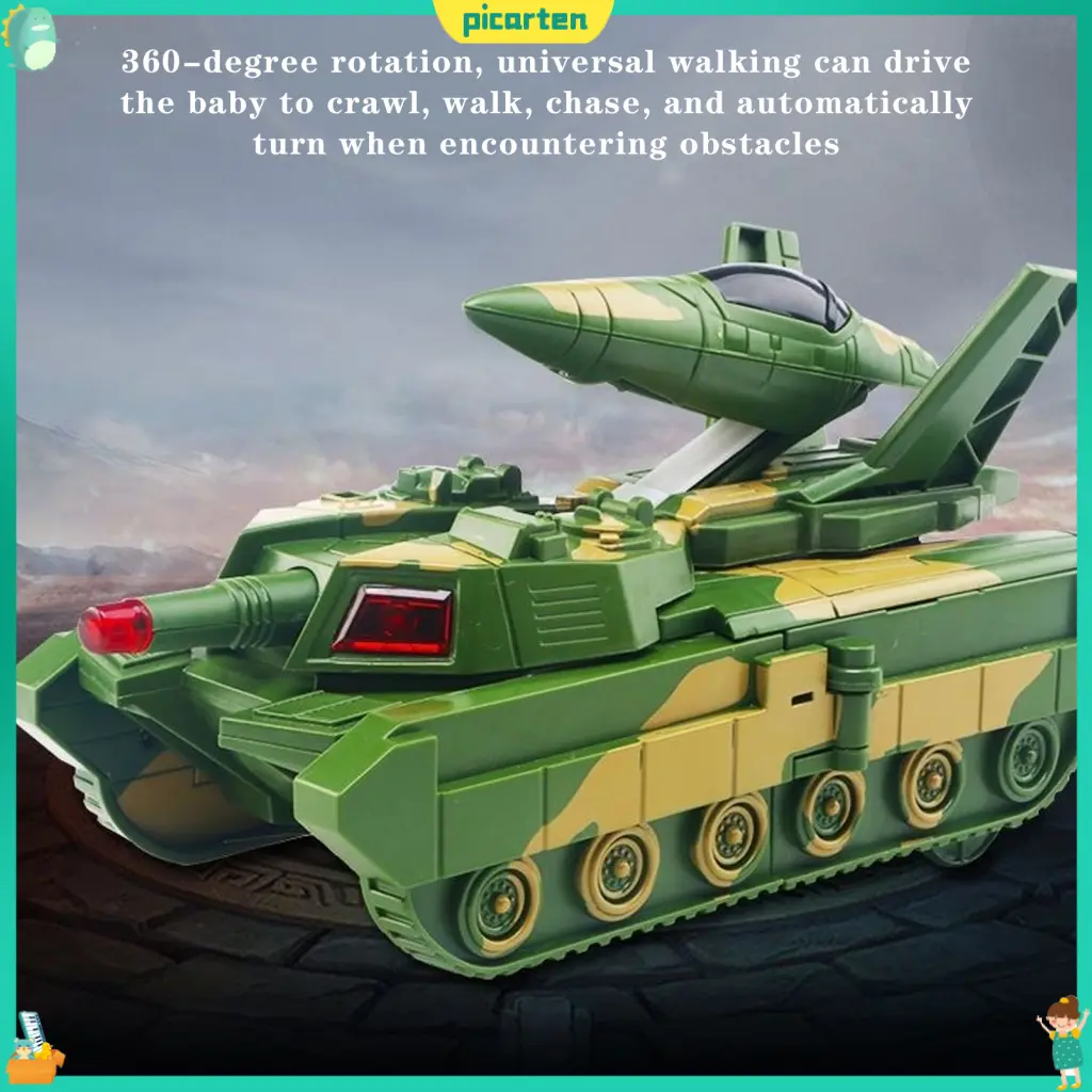 picarten- Plane Toy Delicate Craft Lighting Effect Tank Toy Tank Aircraft Plane 2 in 1 Toy for Entertainment Delicate Craft