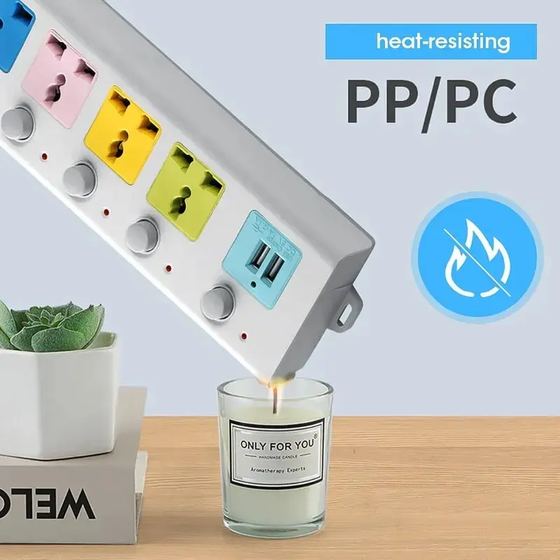 Ổ cắm điện đa năng thông minh kèm 2 cổng sạc USB đa năng và 4 lỗ cắm, Dây Cáp Dày Chất Lượng Cao 6