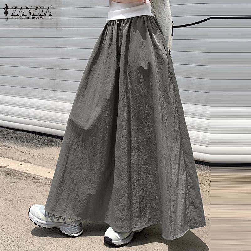 Product Introduction of ZANZEA Korean Style Women's Skirts Elastic Waist Pure Color Elastic Waist Maxi Skirts 12