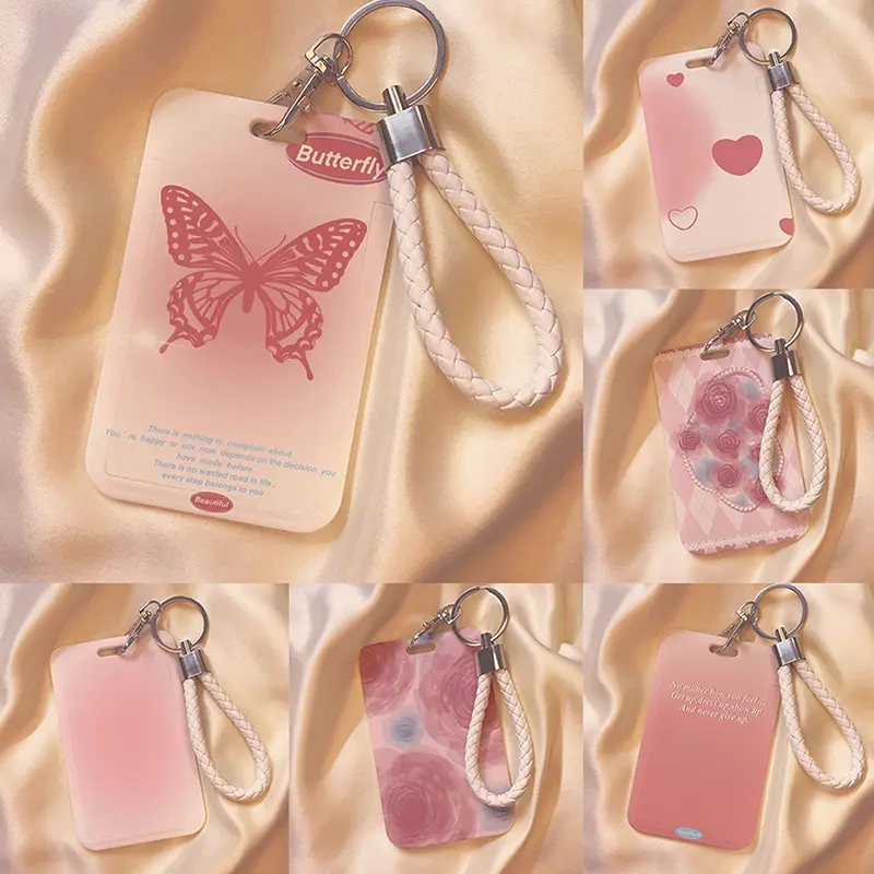 1Pc Women Business Card Holder Cartoon Cute Credit Card Holders With Keyring Bank ID Holders Badge Child Bus Card Cover Case