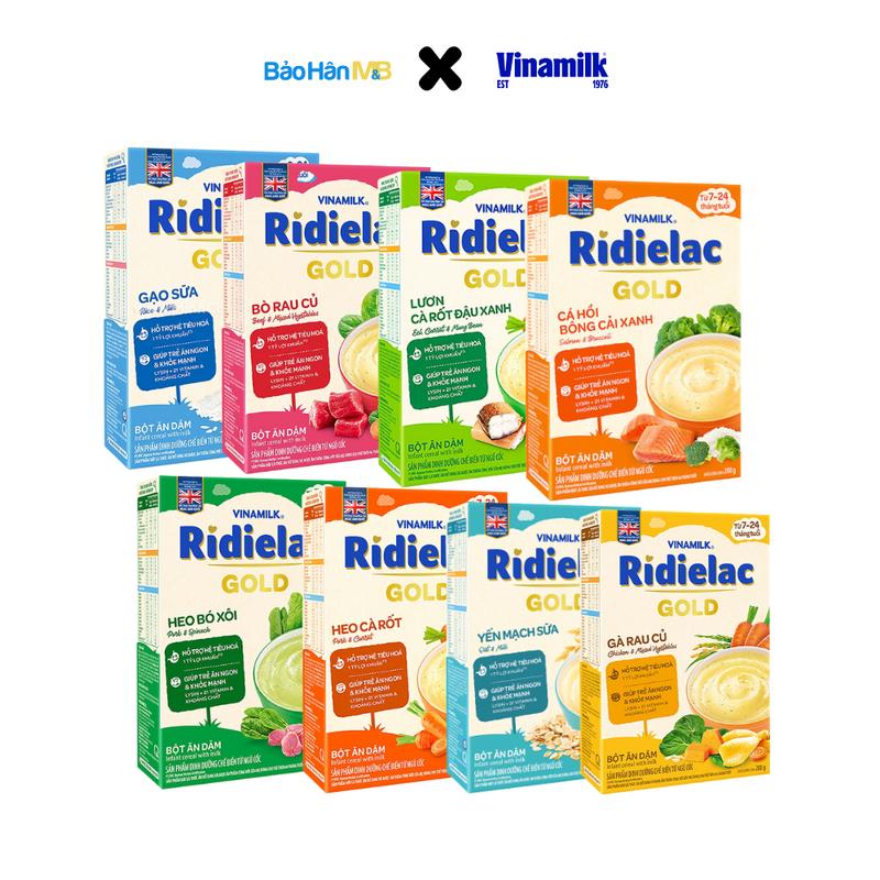   Chính Hãng  Bột Ăn Dặm Ridielac Gold chính hangx Vinamilk Đủ vị - Hộp 200g - Tiêu hóa khỏe trẻ ăn ngon 