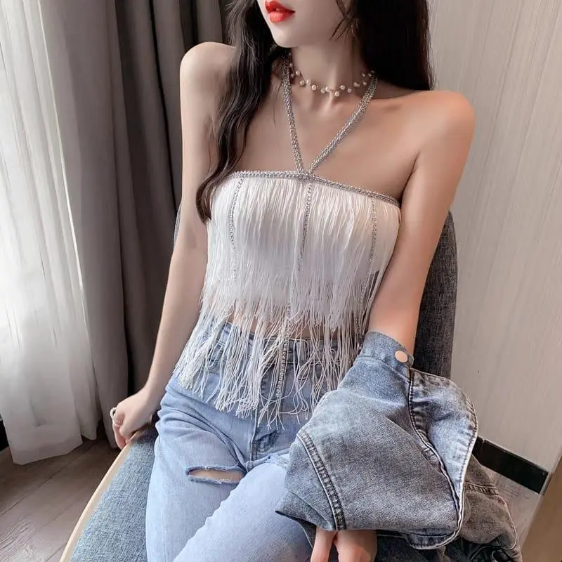 [ READY SIAP KIRIM ] FREE ONGKIR - ComfitStore Und329 Atasan Tanktop Rumbai Halter Dengan Manik Cantik SIAP COD 1