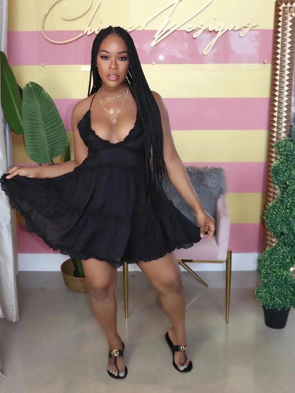 Women's Criss Cross Frill Trim Ruffle Hem Cami Dress, Dress in Club, Dresses for Women, Summer Dresses, Casual Backless Short Dress for Summer, Ladies Dresses Summer for Beach, Women's Summer Clothes, Womenswear, Lady Sundresses 1