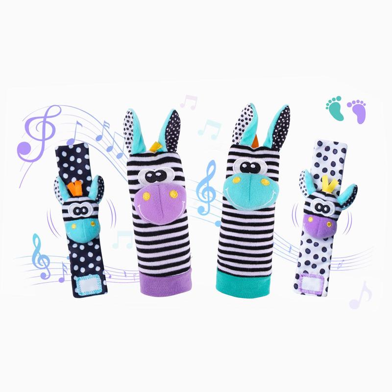 Cute Animal Wrist Rattles & Foot Finder Socks for Baby, Colorful Baby Wrist Rattle Foot Finder Toys, Toddler Rattle Socks, Feet Leg Ankle Sock, Toys for Mummy Time, Baby Toys,  Kids Toys,  Toddler Sensory Kit 4