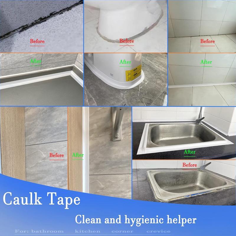 Bath & Kitchen Caulk Tape Sealant Strip, 3 Counts PVC Self Adhesive Tub & Wall Sealing Tape Caulk Sealer, Shower Tile Sealer Tools With 2pcs Shovel, Adhesive Sealant 5