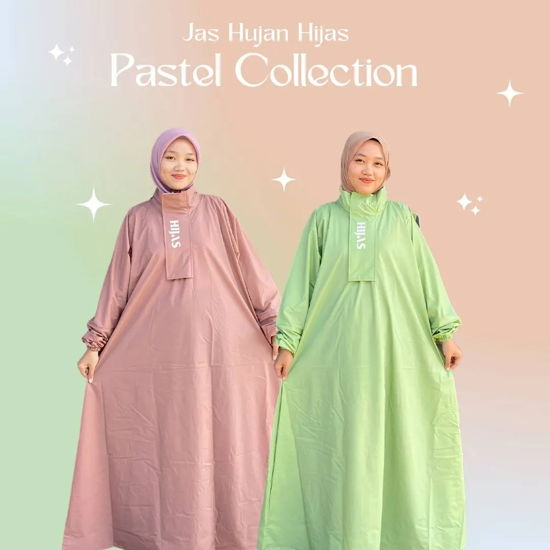 Jas hujan dewasa hijab muslimah hijaber rok fit to xxl dusty pink sage green hitam navy army parasut balon Gamis Wanita