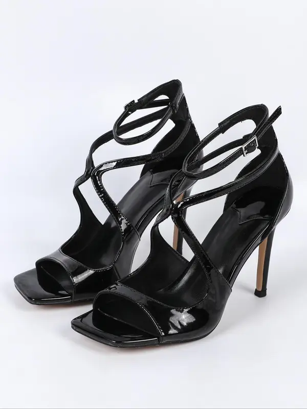 Women's Fashionable Glitter Square Toe Stiletto Sandals, Elegant Buckle Design High Heel Sandals for Party, Banquet, Fashion Shoes for Party, Banquet, Footwear 5