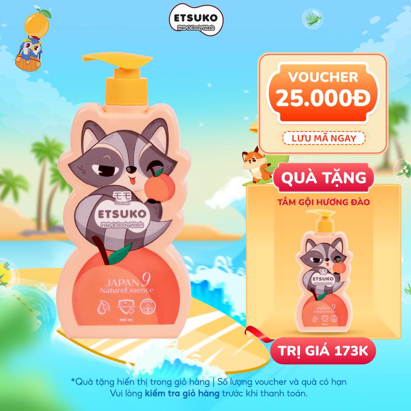Sữa Tắm Gội Dưỡng Ẩm Cho Bé ETSUKO Hương Đào Nhật Tươi Mát, Ấm Áp 400ml