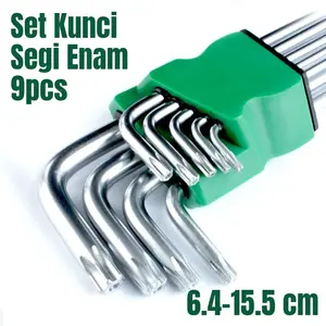 Kunci L Bintang Set 9 pcs Ext Long Premium Kombinasi Hex Star Vanadium Chrome - 10199