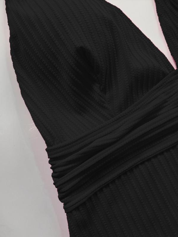 【Plus Size】Solid Color V Neck One-piece Tank Swimsuit, Plus Women's Sexy Sleeveless Ribbed Swimwear for Summer, Plus Ladies One Piece Swimsuit for Beach Holiday Vacation, Swim Bodysuit 6
