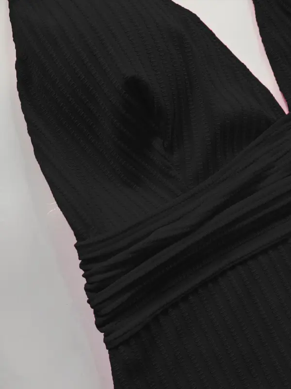 【Plus Size】Solid Color V Neck One-piece Tank Swimsuit, Plus Women's Sexy Sleeveless Ribbed Swimwear for Summer, Plus Ladies One Piece Swimsuit for Beach Holiday Vacation, Swim Bodysuit 6