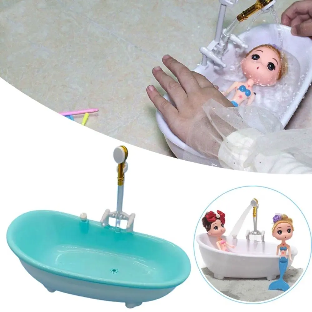 Doll Accessories Spraying Water Electric Bathtub Playing House Miniatures Kids Bathing Toys Pretend Toy Plastic Mini Bathroom Tub Children Gift