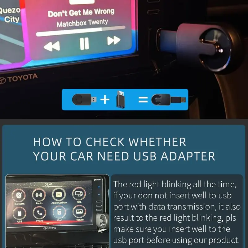 Wireless Car Adapter, Wired to Wireless Car Adapter, Automatic Connect Adapter, Plug and Play Mini Box Compatible with 99% Cars 3